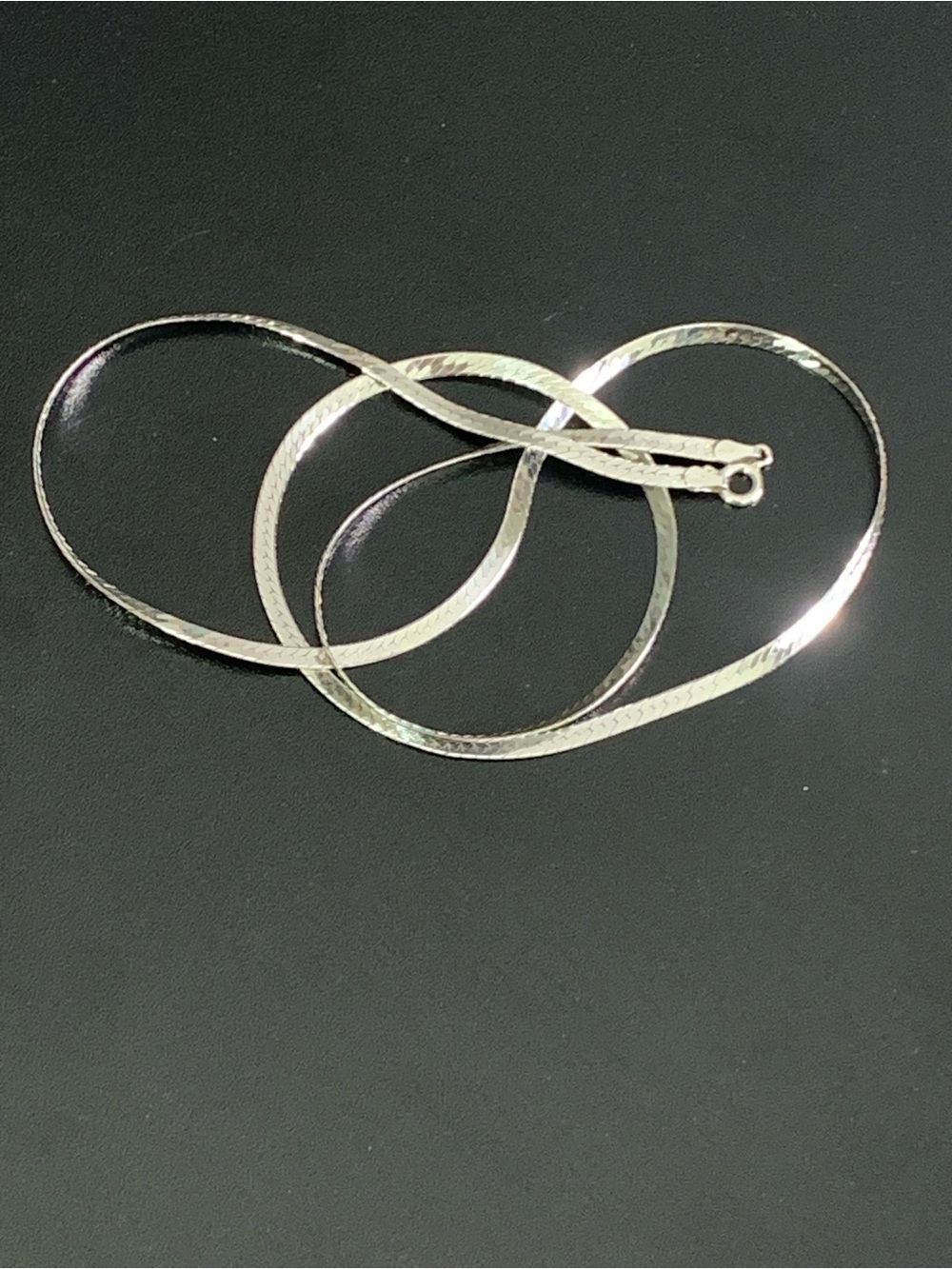Vintage Italian 925 Sterling Silver Herringbone Flat Snake Chain Necklace 24" /